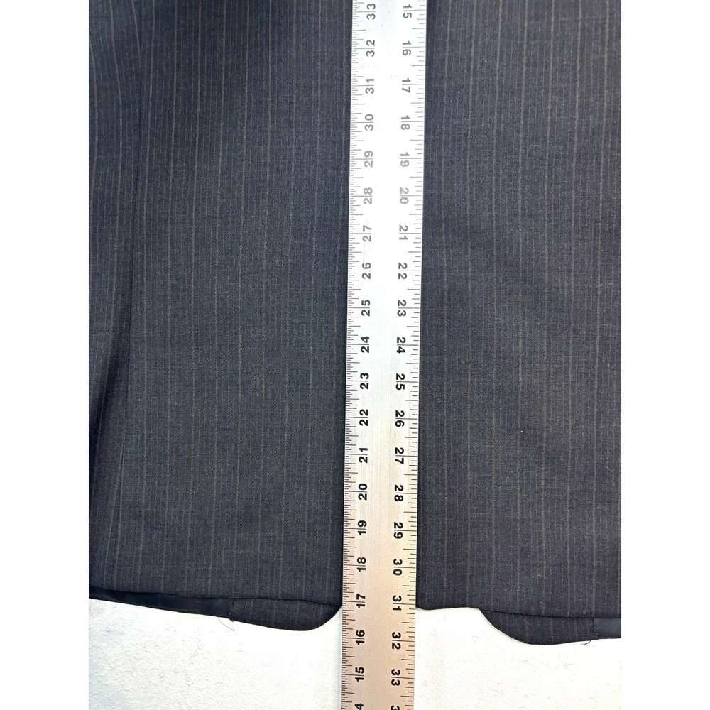 Hickey Freeman 42R 38x30 Gray Tan Stripe 2pc Pant Suit Madison USA Pleated Wool